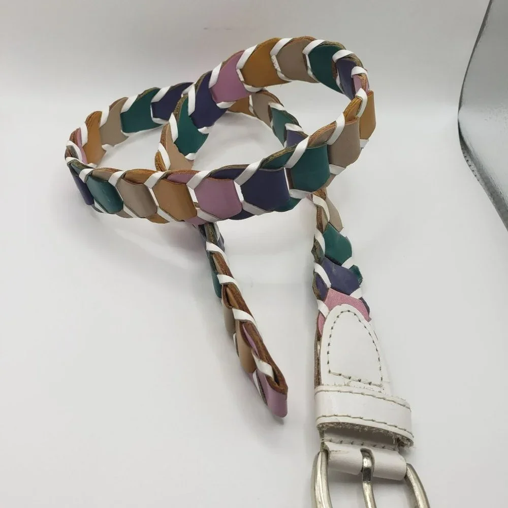 Multi Colored Woven Rope Belt Made of 100% Genuine‎ Leather Size Small